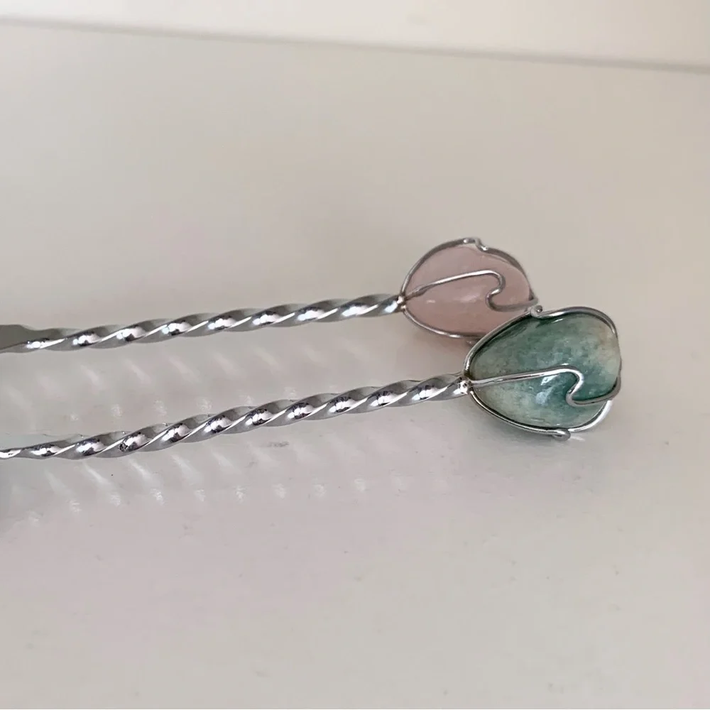 Vintage silver rope spoons with stone ends